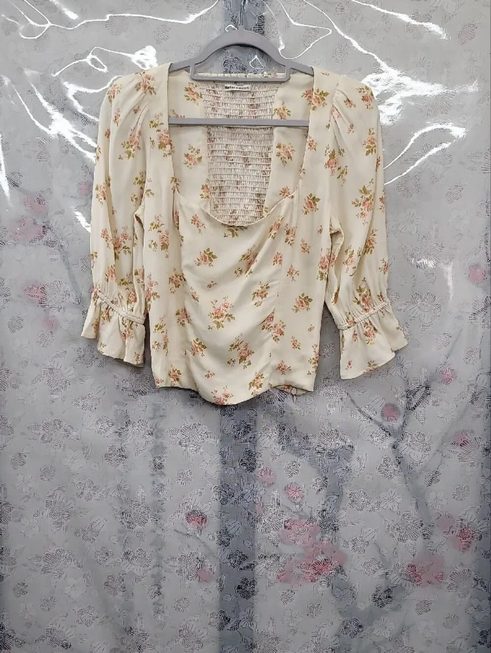 Reformation Ana Floral Square-Neck Blouse Size 6
